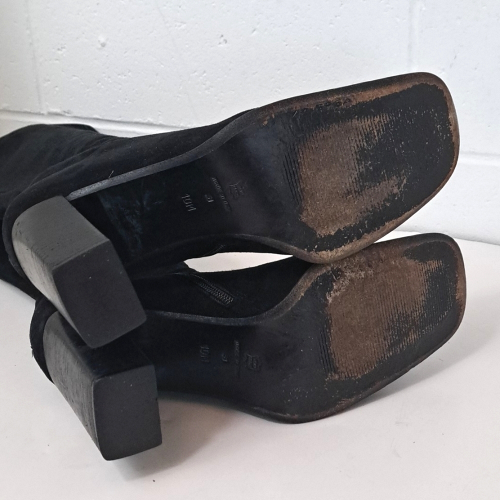 RARE VIA SPIGA Black Genuine Suede Leather Block Heel Square Toe Tall Boots - Picture 9 of 13